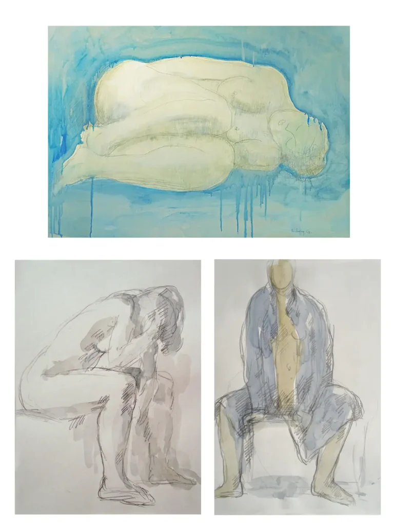 Grand nu bleu 100 x 70 cm – Edith Lafay, Dessin Grand nu bleu 100 x 70 cm - Edith Lafay, Dessin